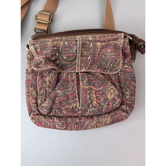Fossil brand women's crossbody mini bag brown paisley patterned zipper closure - Picture 4 of 10